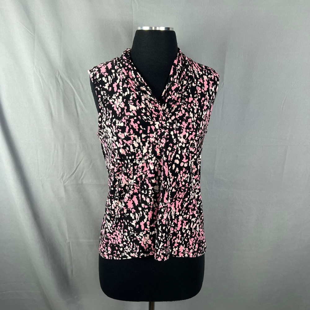 Womens Sleeveless Blouse Top Multicolor Abstract Print Cowl Neck Everyday Wear